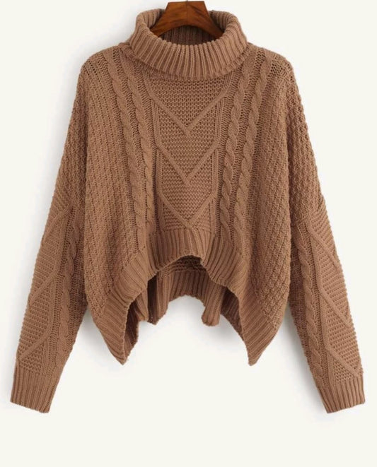 Mixed Knit Assymetrical Hem Sweater