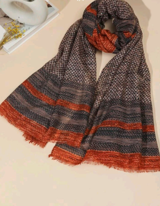 Allover Geometric Print Raw Hem Scarf