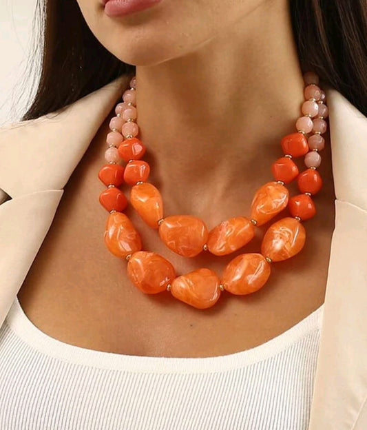 Beaded Layered Necklace & Drop Earrings