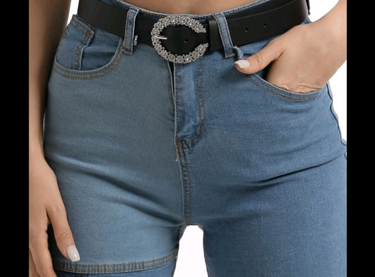 Rhinestone Decor Buckle Belt