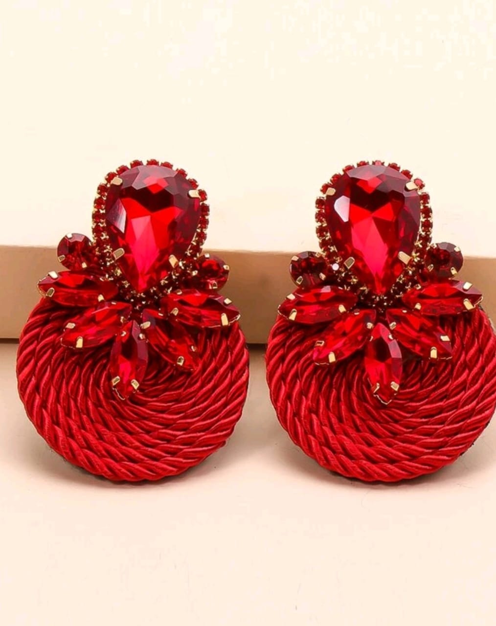 Rhinestone & Braided Round Earring