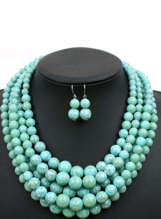 Beaded Layered Necklace and Drop Earrings