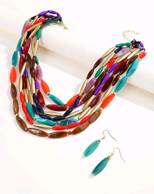 Bead Layered Necklace & Drop Earrings