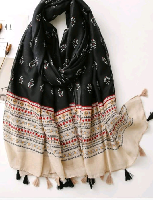 Geometric Print Tassel Decor Scarf